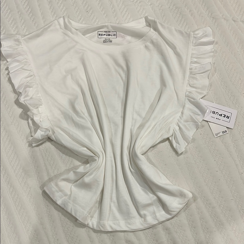 White Ruffle Sleeve Top